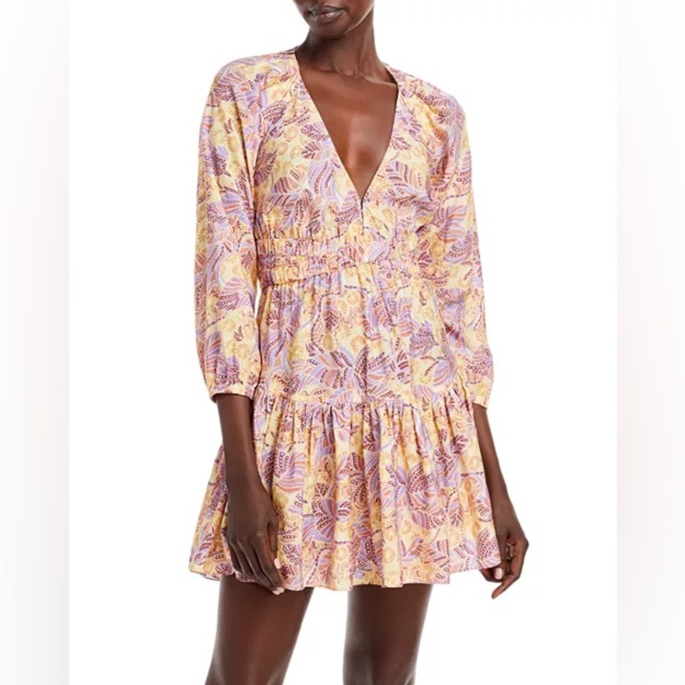 A.L.C Isla V Neck Tiered Dress In Canary Iris Multi size 14